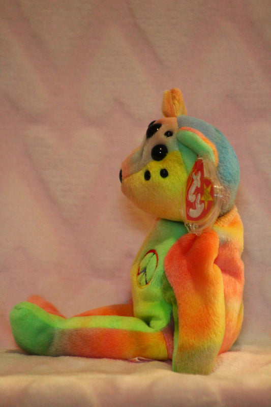 Rainbow peace beanie baby bear