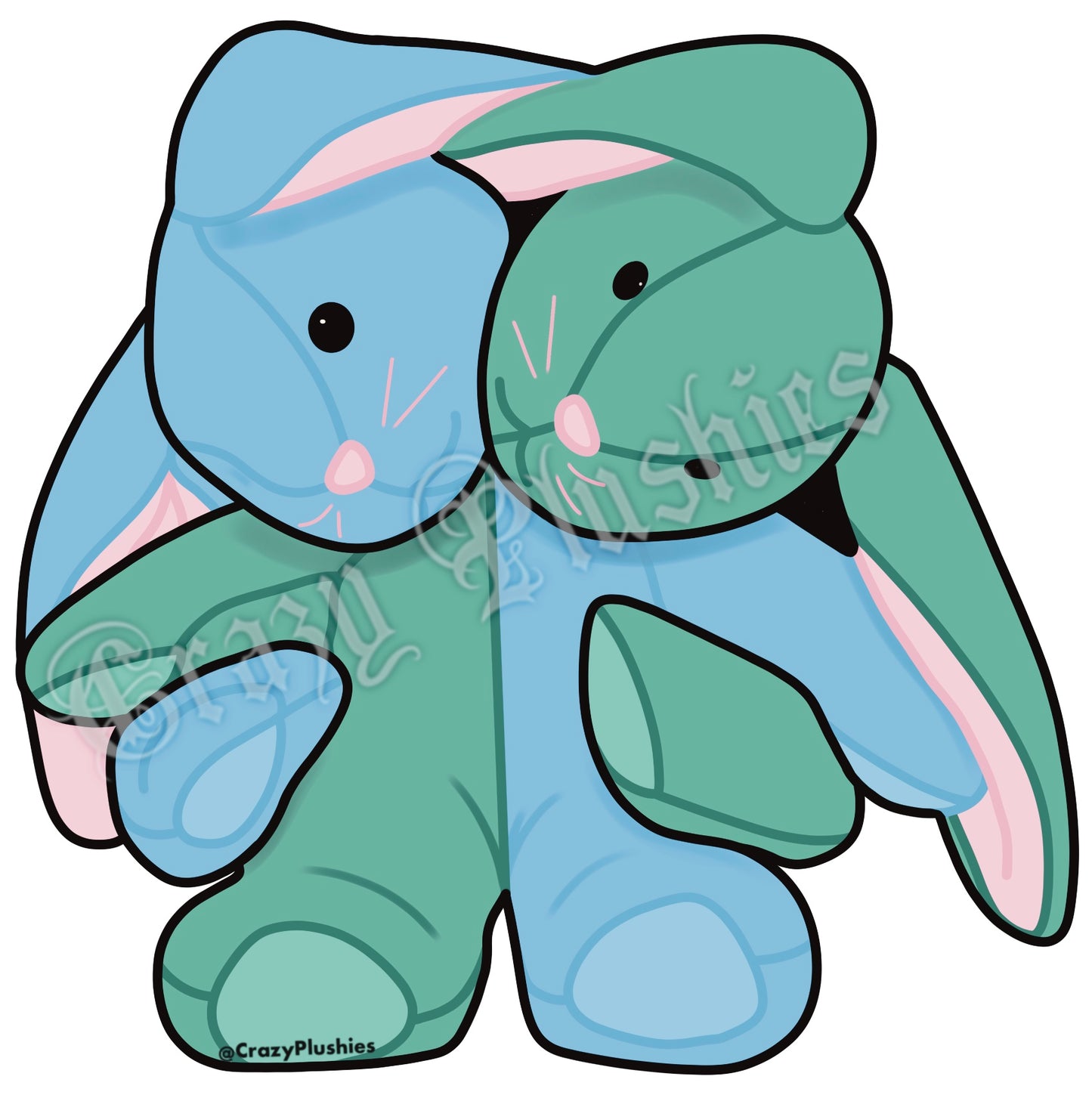 Keychain pre-order 2 headed bunny (green & blue)