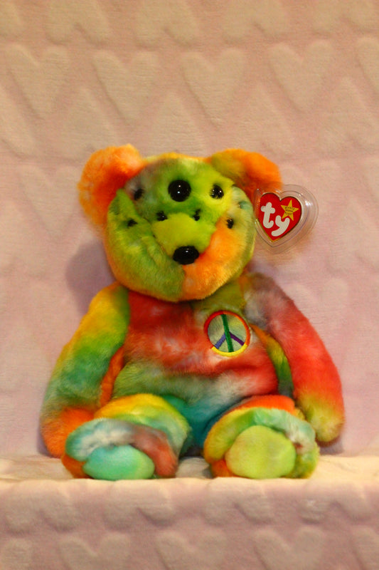 Rainbow peace beanie buddy bear