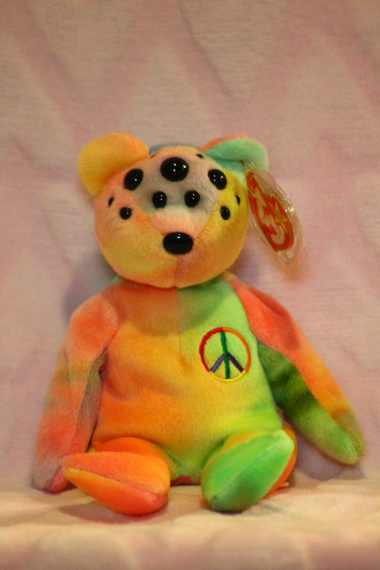 Rainbow peace beanie baby bear